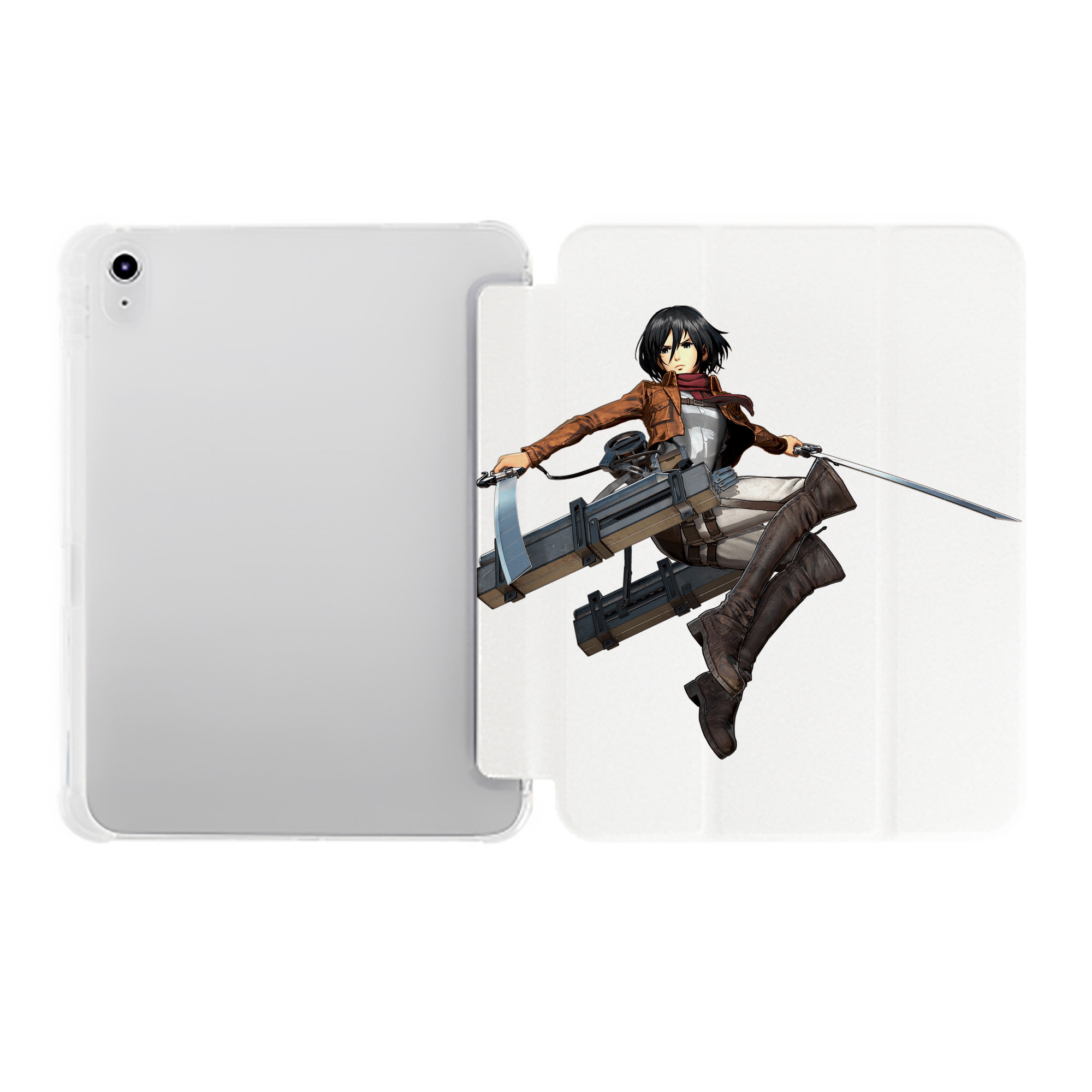 （画像用） 進撃の巨人 ミカサ·アッカーマン Attack on Titan Mikasa Ackerman IPad ケース ペン収納付き 三つ折りスタンド PUレザー×シリコン 対応機種9.5/10.5/10.9インチ
